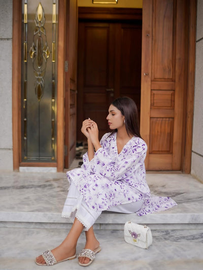 Lavender whisper (Lawn 2pcs with lace work )