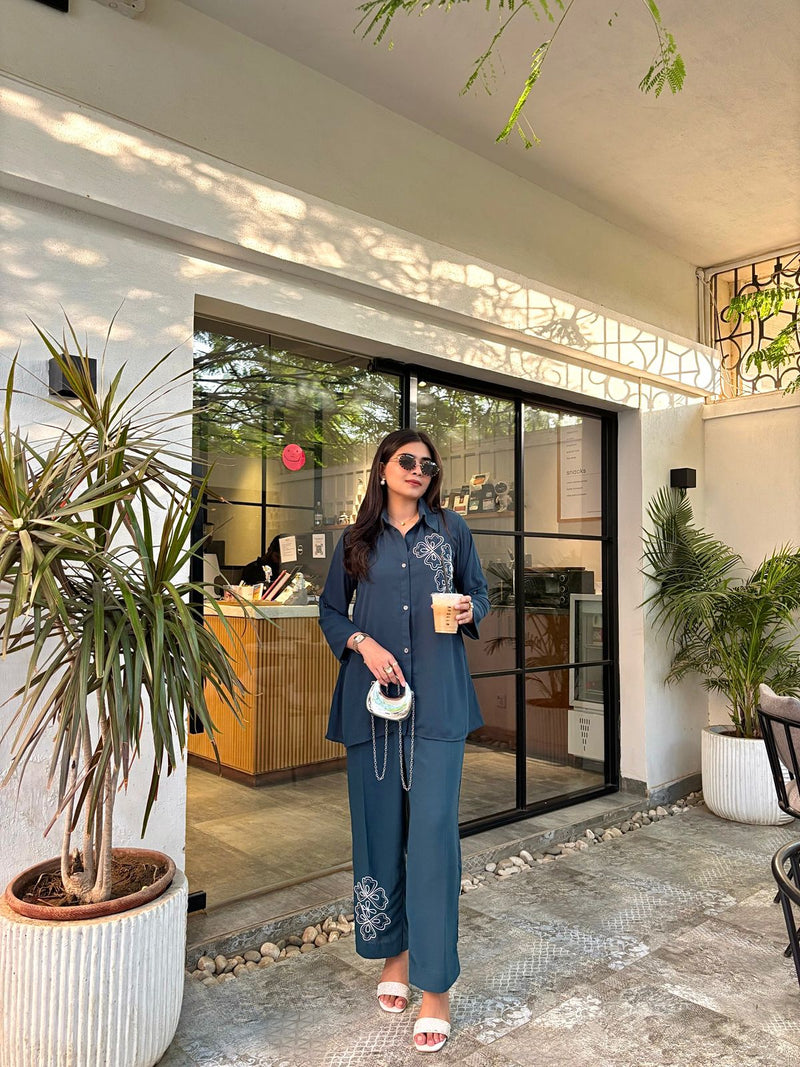 Teal Embroidered Co Ord Set